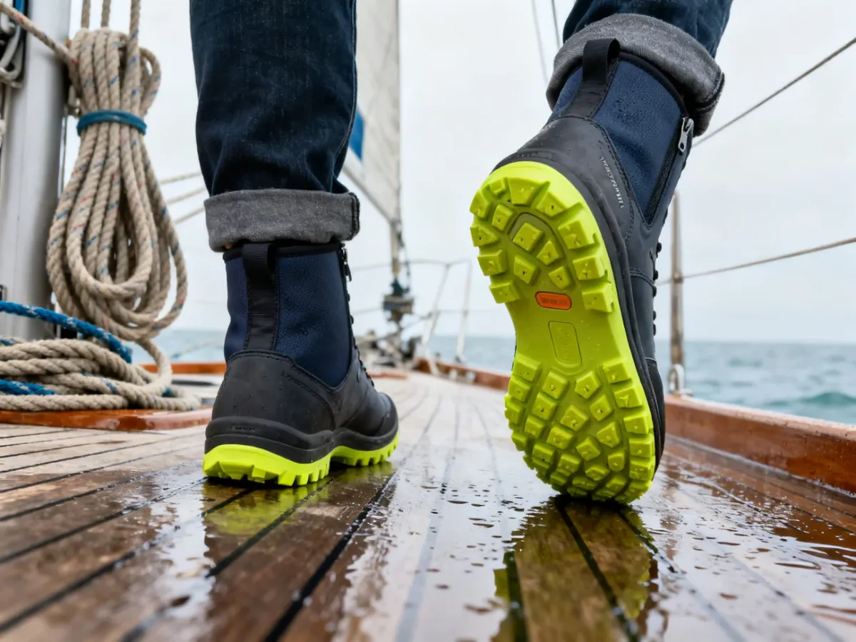 Zabudowane buty żeglarskie z jasną antypoślizgową podeszwą