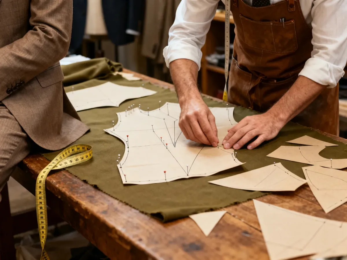 Krawiec tworzący indywidualną formę podczas przymiarki garnituru Bespoke