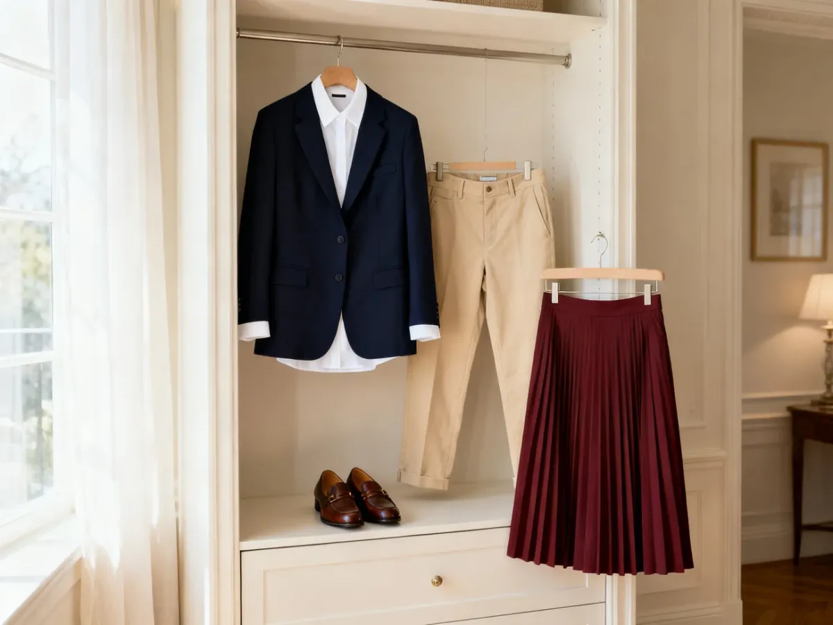 Klasyczne elementy garderoby w stylu preppy w stonowanych kolorach